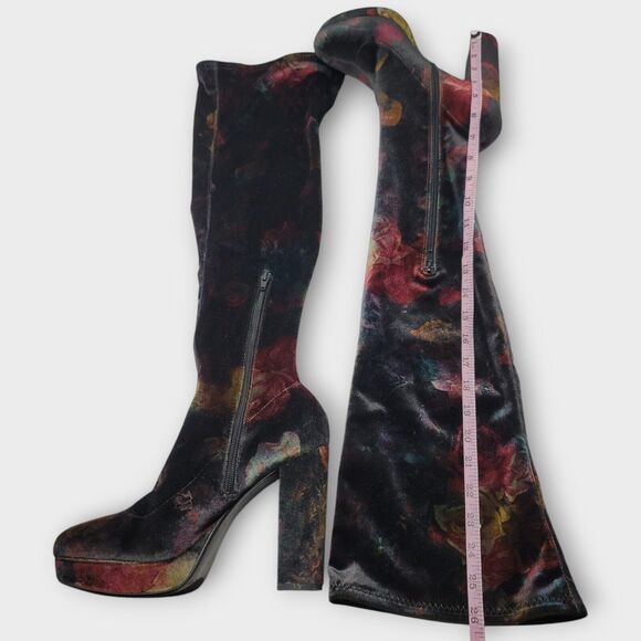 Madden Girl Groupie Black Floral Velvet Over The Knee Platform Heel Boot Size 9 - Picture 6 of 13